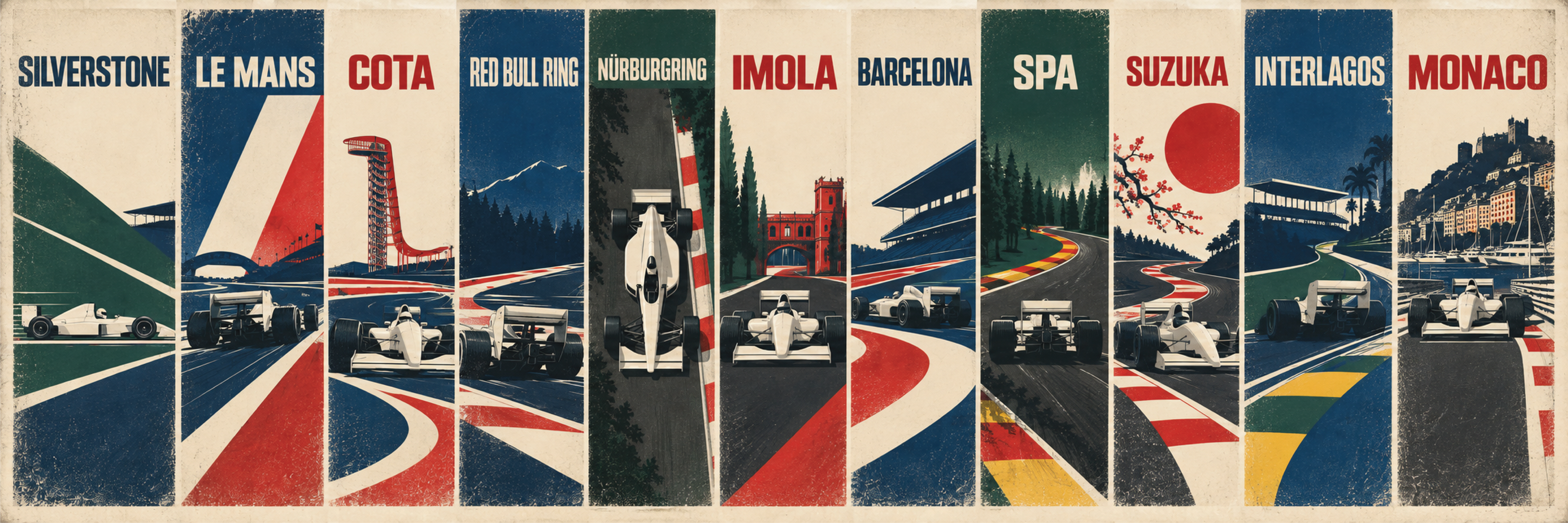 Silverstone, Le Mans, Red Bull Ring, Nürburgring, Imola, Spa, Barcelona